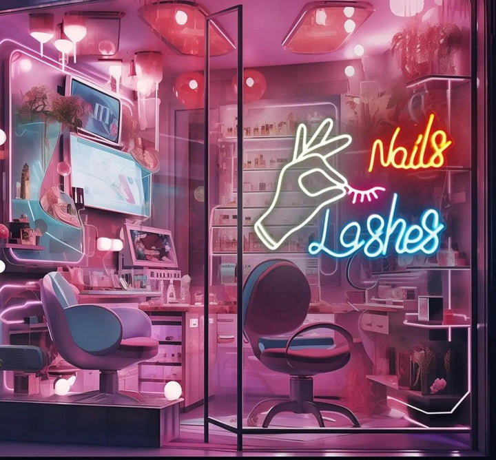Cartel neón led Nails y Lashes grandes